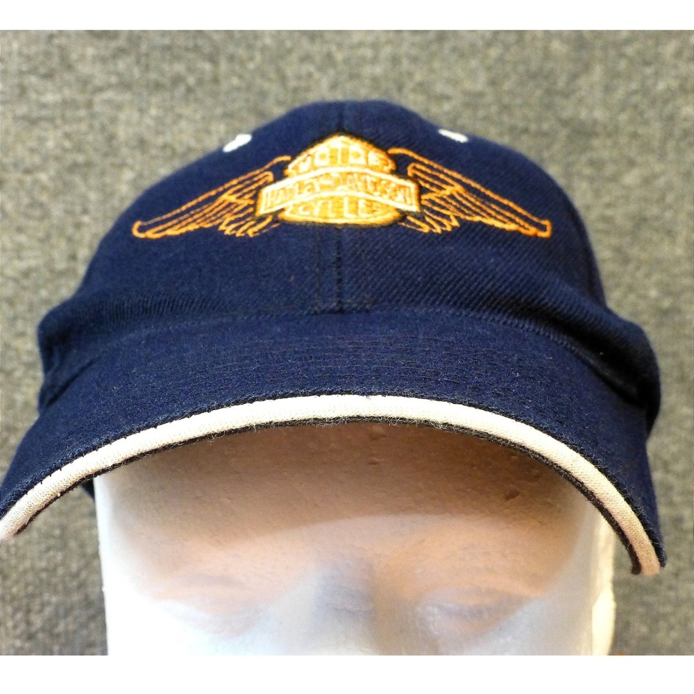Harley-Davidson Navy Blue Winged Logo Adjustable Baseball Cap Hat Mens‎ OSFM